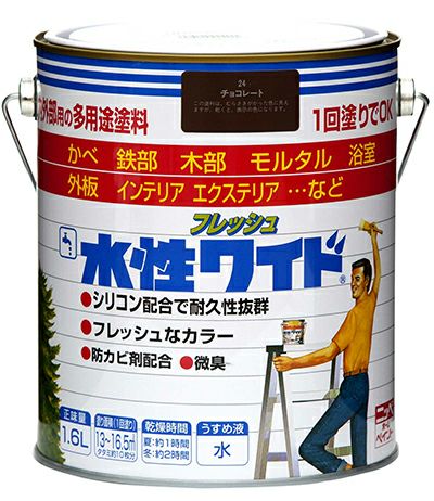 ニッペホームプロダクツ:水性フレッシュワイド ライトカーキー色 14L　ペンキ　塗装 多用途 屋内外対応 水性塗料水性フレッシュワイド 1.6L | ニッペホーム