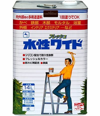 ニッペホームプロダクツ:水性フレッシュワイド ライトカーキー色 14L　ペンキ　塗装: 多用途 屋内外対応 水性塗料水性フレッシュワイド 14L | ニッペホーム